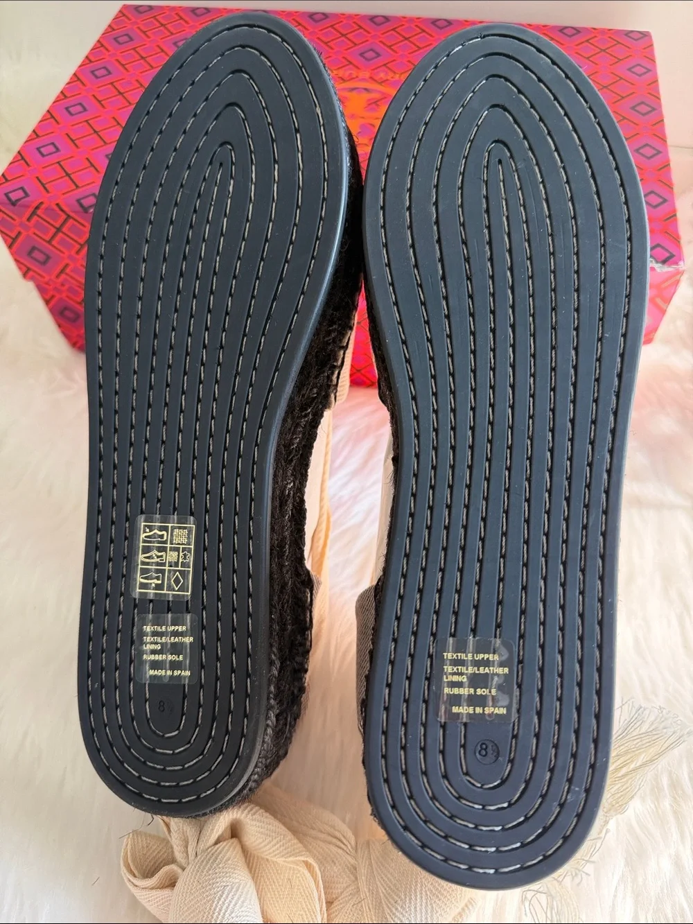 Tory Burch Black/Natural Ankle Wrap Woven Double T Espadrille